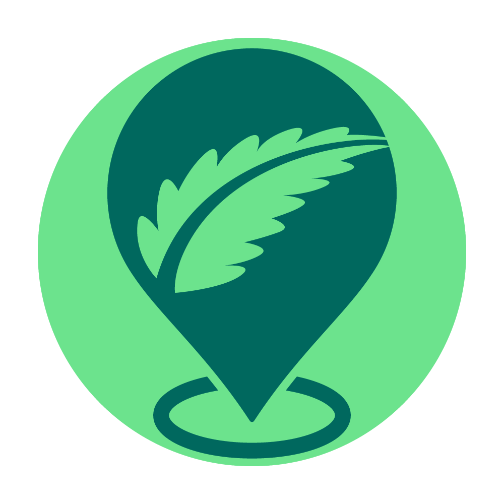 Green map pin with Verilife leaf icon on it