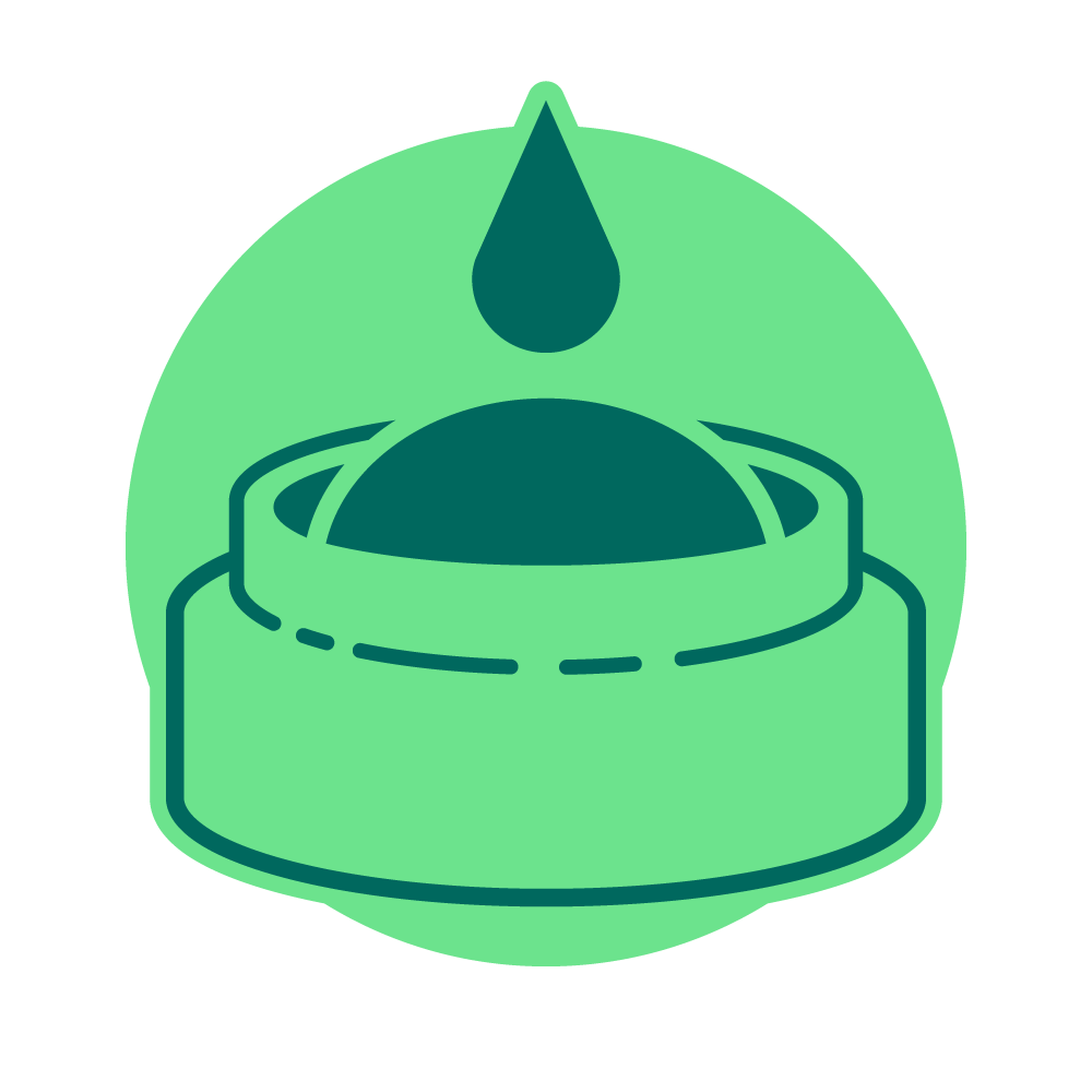 Icon of a green jar with liquid dripping into it