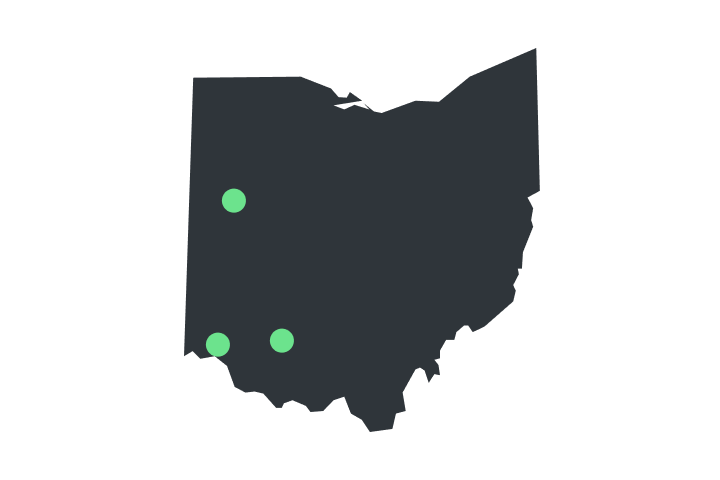Black outline of the state of Illinois with green dots to indicate Verilife locations