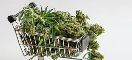 Pile of cannabis flower in a shopping cart