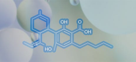 CBDA molecule in front of bluebubbles