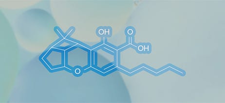 CBLa molecule in front of blue bubbles