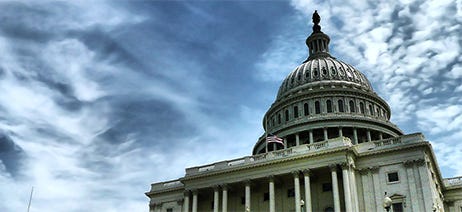 View of the US Capital building from the bottom steps