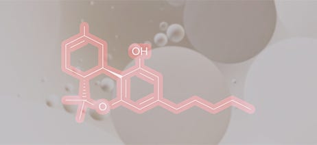Delta 8 molecule in front of red bubbles