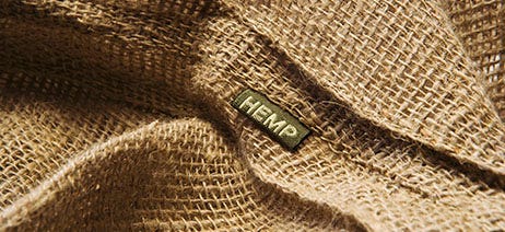 Hemp bag with a tag that reads "hemp"