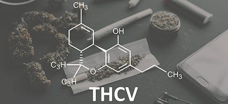 THCV molecule in front of a cannabis joint