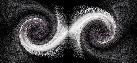 White swirls on a black background