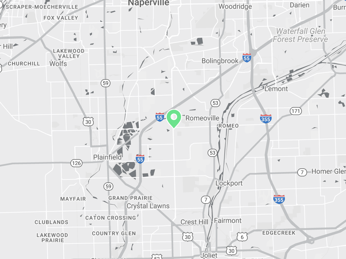 Map showing Verilife Romeoville, IL recreational dispensary location
