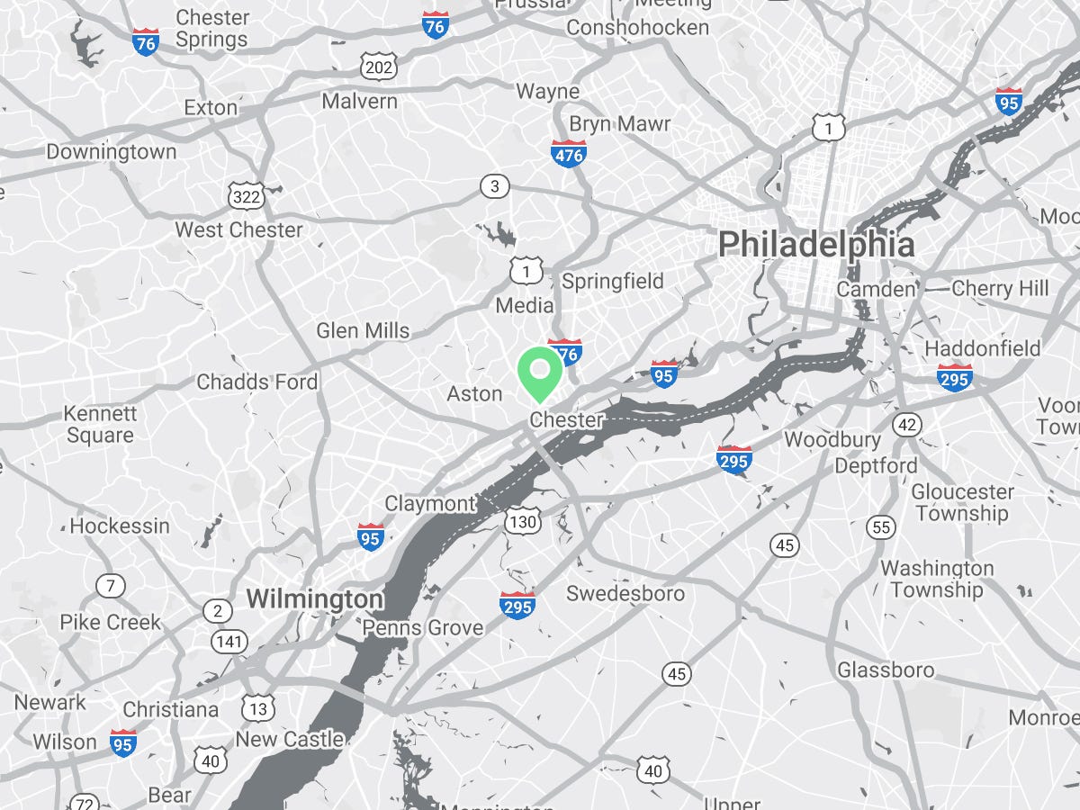 Map showing Verilife Chester, PA medical dispensary location