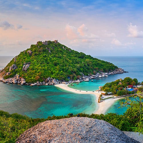 Panorama of viewpoint on Koh Nangyuan island at sunset, Surat Thani in Thailand