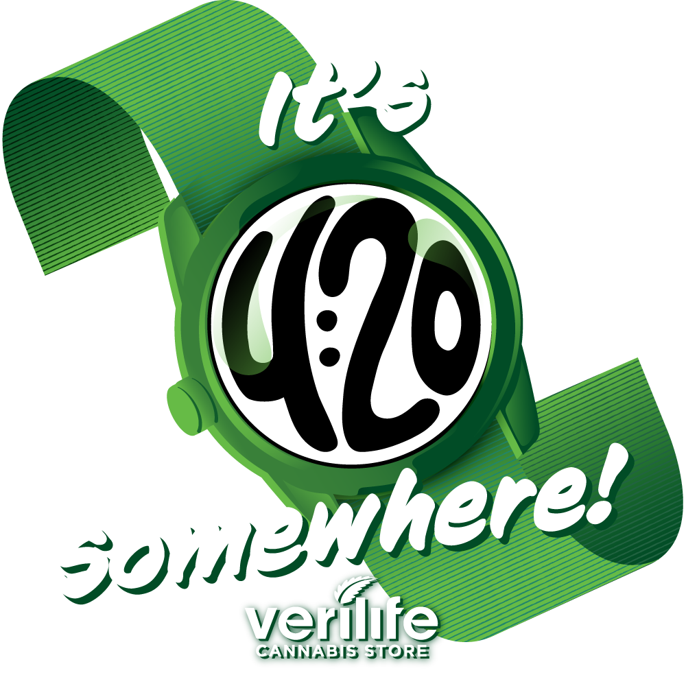 White map pin with the Verilife logo that reads: My City. My Dispensary.