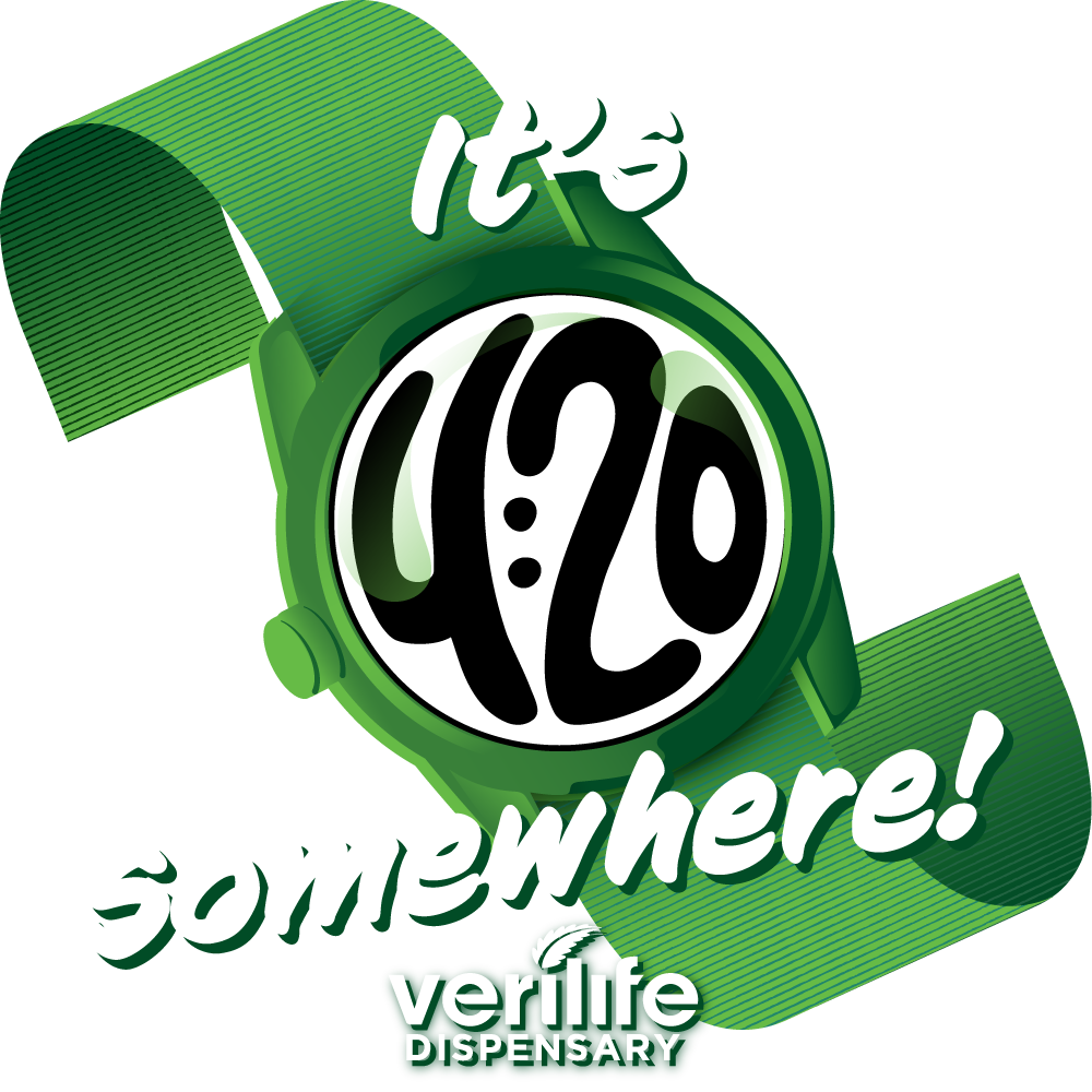 White map pin with the Verilife logo next to: My City. My Dispensary.
