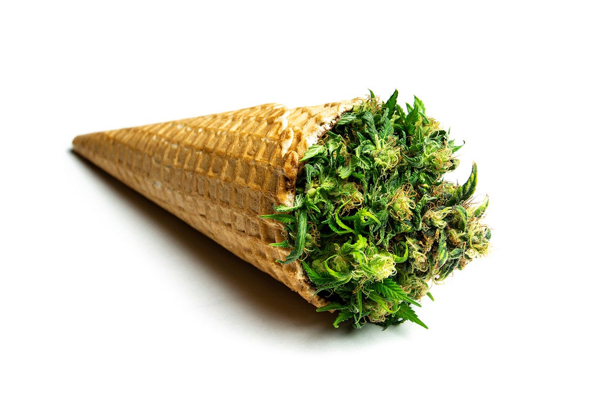 Cannabis flower in a waffle cone
