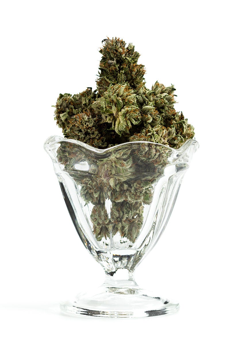 Cannabis bud in an ice cream sundae glass