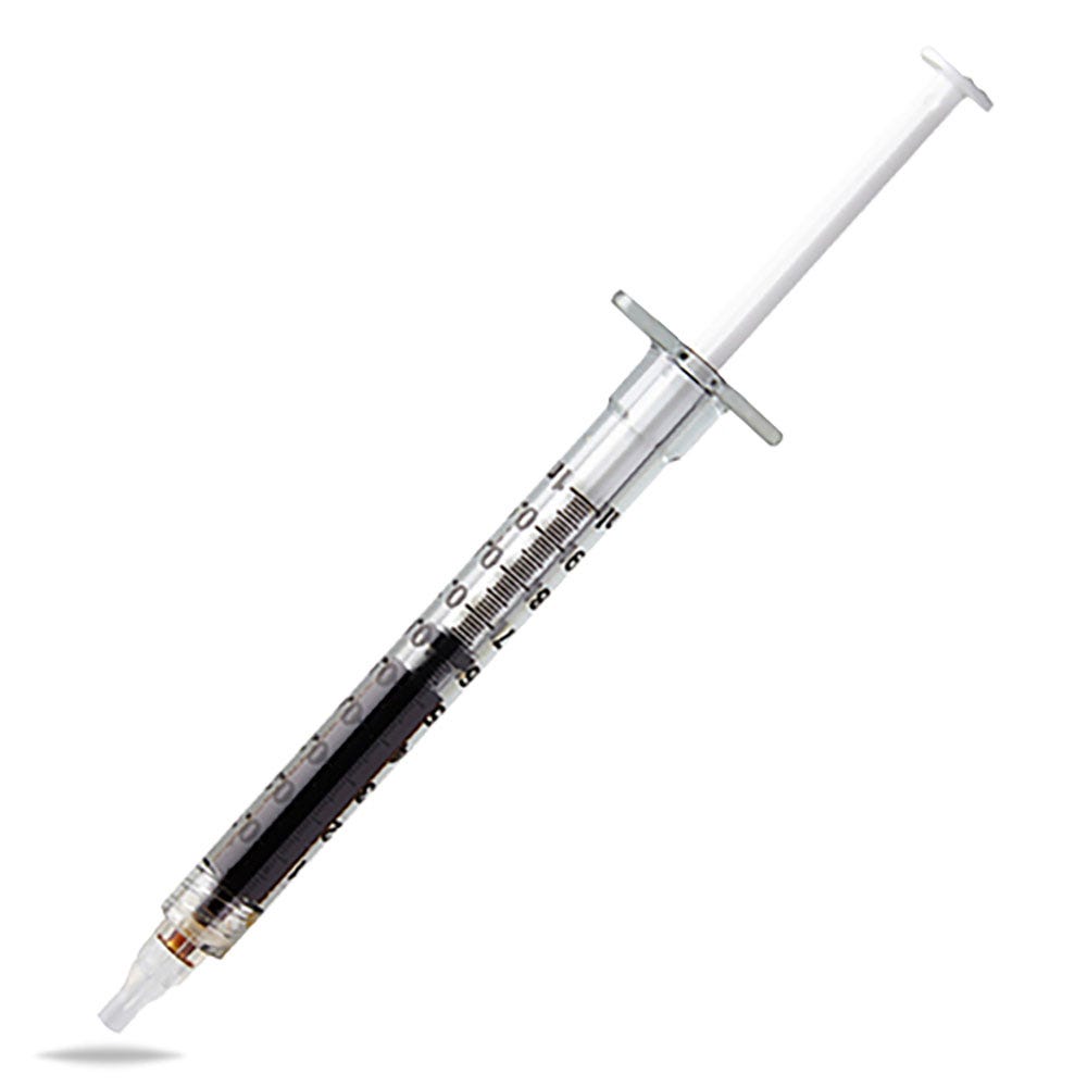 Black RSO in a clear medication syringe