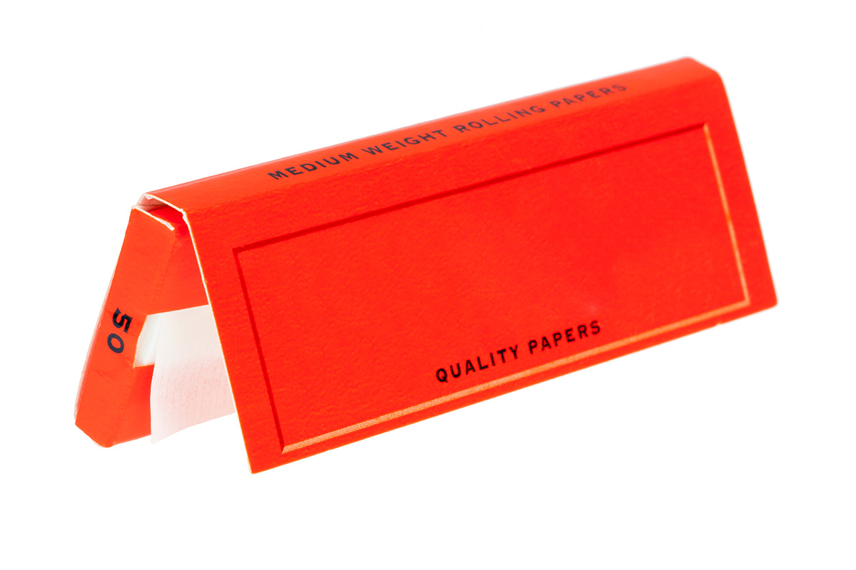 Red pack of cannabis rolling papers