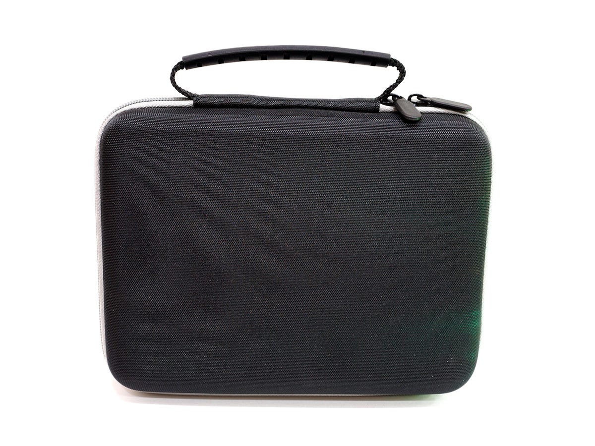 Black travel stash box with handle on top