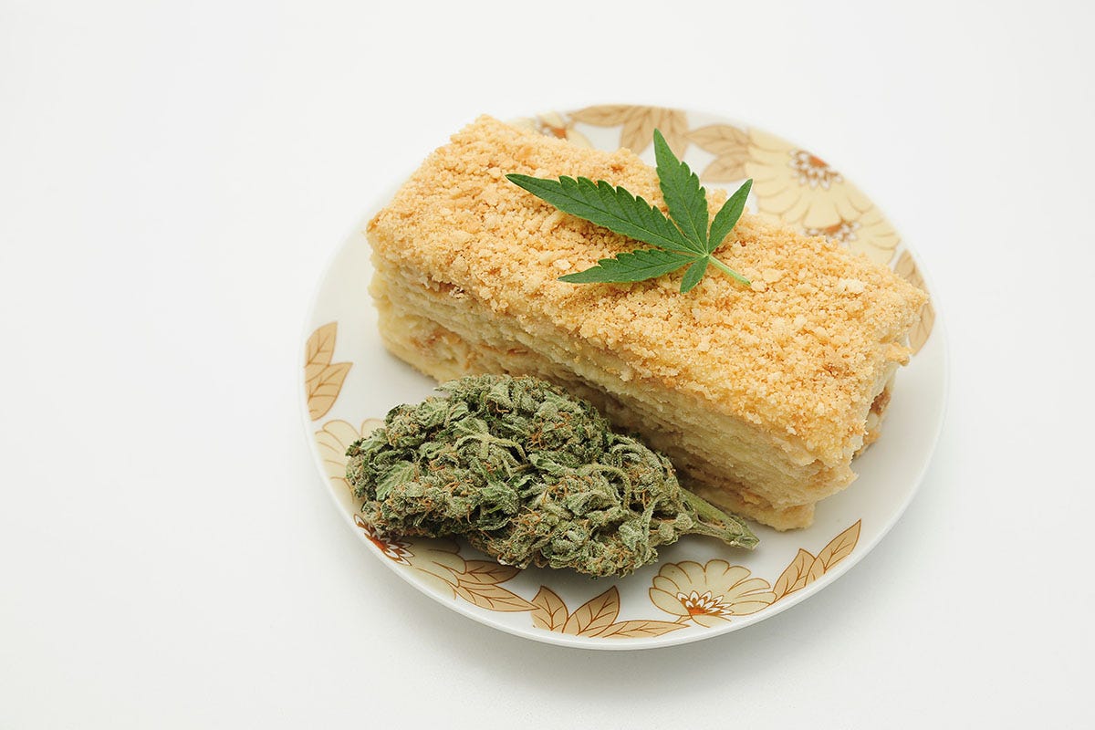 Puff pastry on a plate with cannabis buds